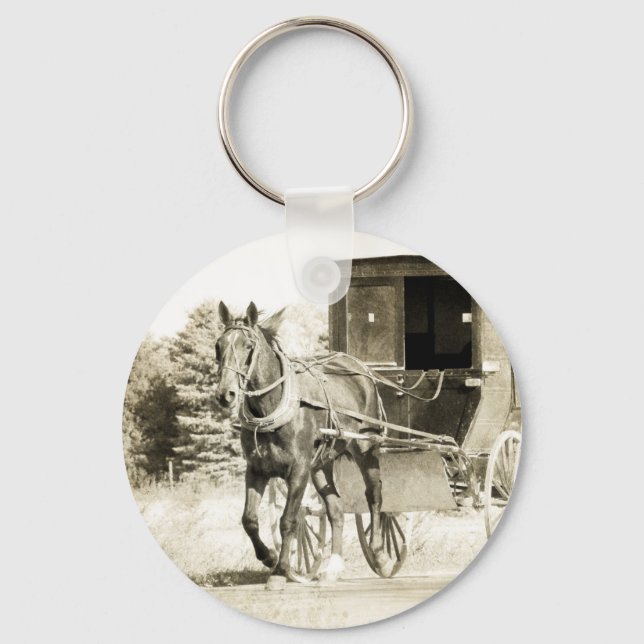 Horse and Buggy Sepia Key Ring (Front)