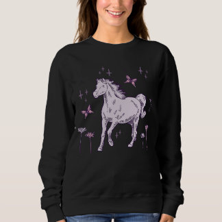 Horse and Butterfly Animal  Cute Kid Western Retro Sweatshirt