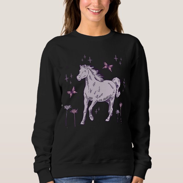 Horse and Butterfly Animal  Cute Kid Western Retro Sweatshirt (Front)