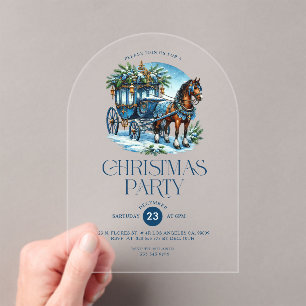 Horse and Carriage Blue Christmas Party Invite Acrylic Invitations