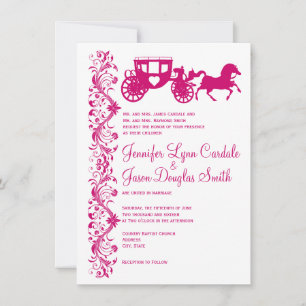 Horse and Carriage Hot Pink Wedding Invitations