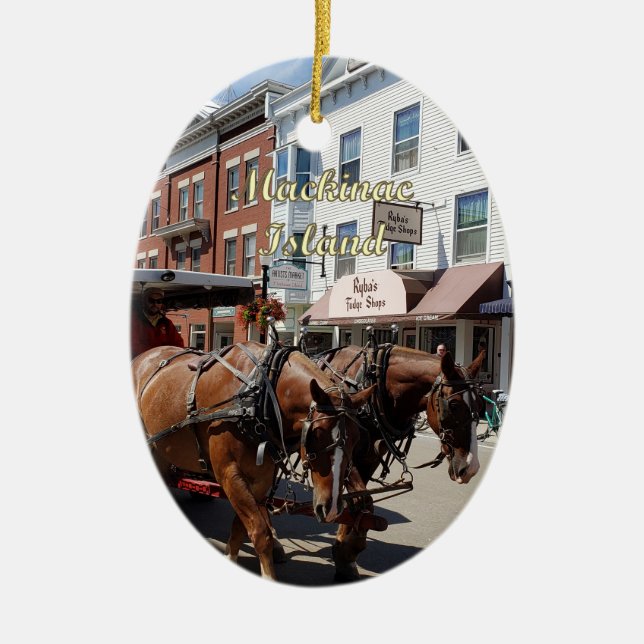 Horse and Carriage in Downtown Mackinac Island Ceramic Ornament (Front)
