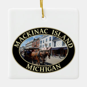Horse and Carriage in Downtown Mackinac Island, MI Ceramic Ornament