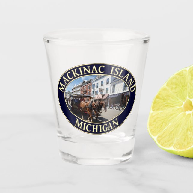 Horse and Carriage in Downtown Mackinac Island Shot Glass (Front)