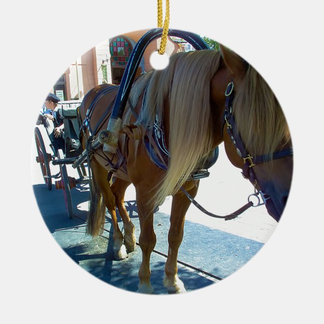 Horse and carriage waiting for customers ceramic ornament (Front)