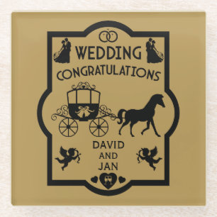 Horse And Cart Romantic Wedding Glass Coaster