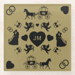 Horse And Cart Romantic Wedding Glass Coaster