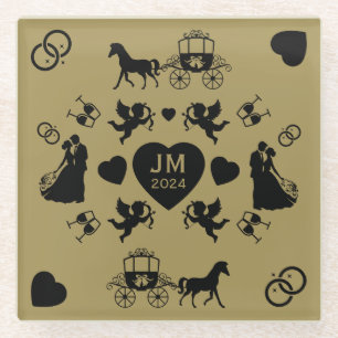 Horse And Cart Romantic Wedding Glass Coaster