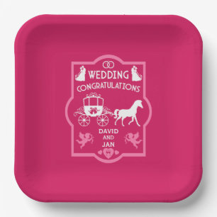 Horse And Cart Romantic Wedding Paper Plate