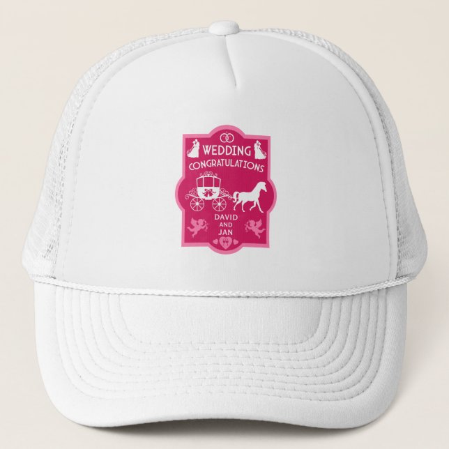 Horse And Cart Romantic Wedding Trucker Hat (Front)