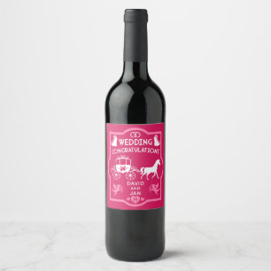 Horse And Cart Romantic Wedding Wine Label