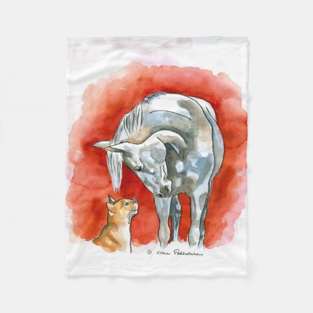 Horse and Cat Fleece Blanket (Front)