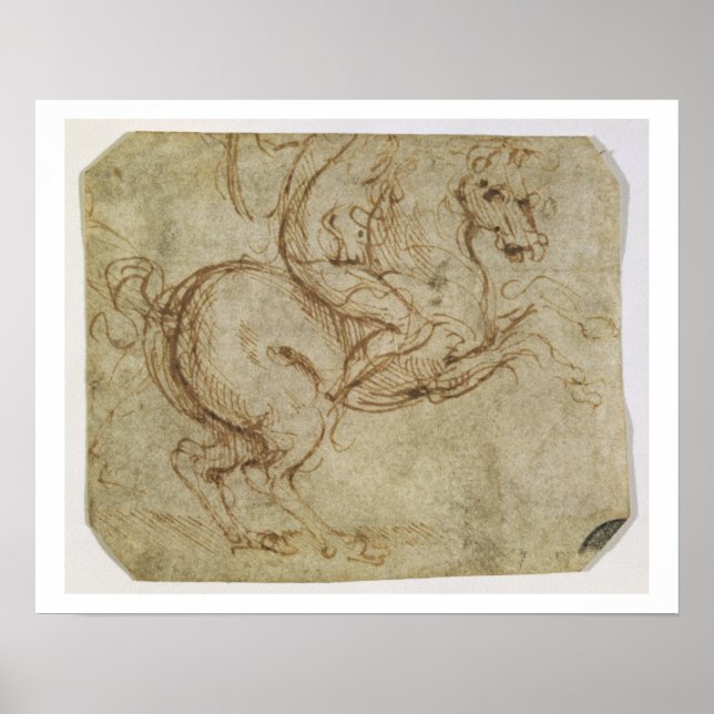 Horse and Cavalier (pen and ink on paper) Poster (Front)