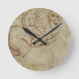 Horse and Cavalier (pen and ink on paper) Round Clock