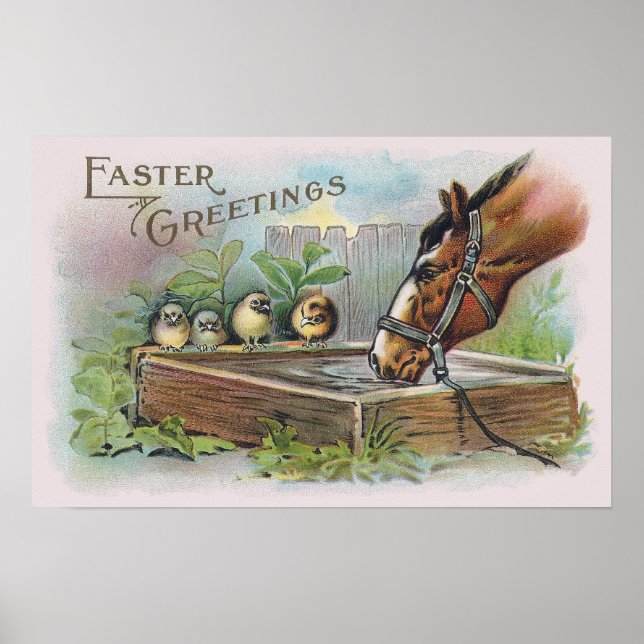 Horse and Chicks Vintage Easter Poster (Front)