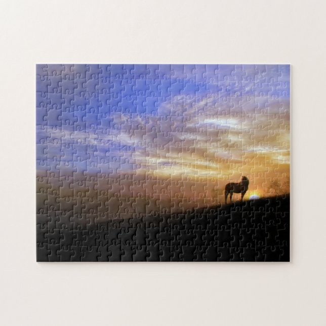 Horse and Colour Sunset on a Hill Jigsaw Puzzle (Horizontal)