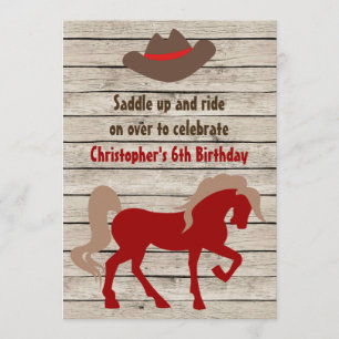 Horse and Cowboy Hat Barn Wood Western Birthday Invitation