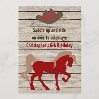 Horse and Cowboy Hat Barn Wood Western Birthday Invitation