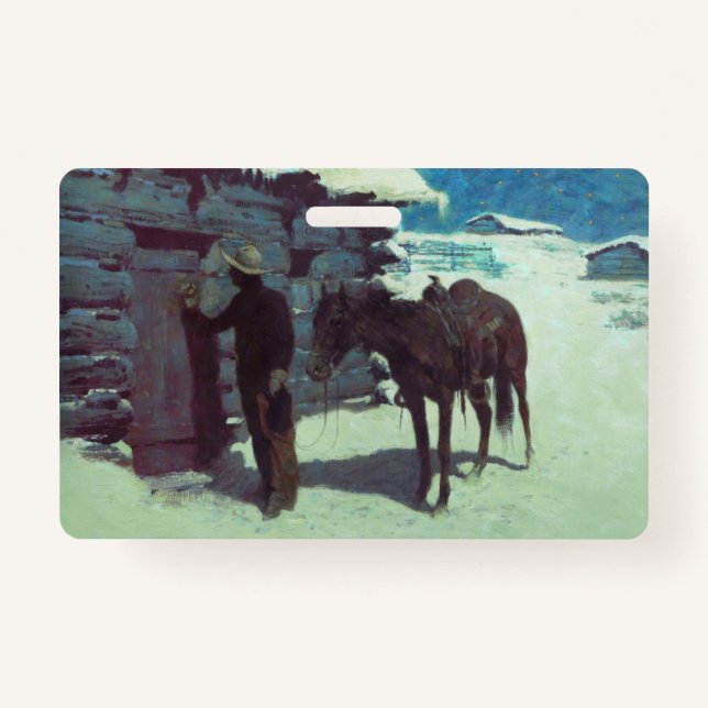 Horse and Cowboy Winter Snow ID Badge (Front)