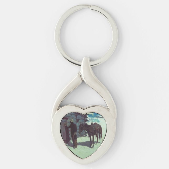 Horse and Cowboy Winter Snow Key Ring (Front)