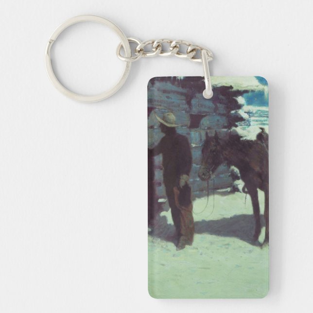 Horse and Cowboy Winter Snow Key Ring (Front)