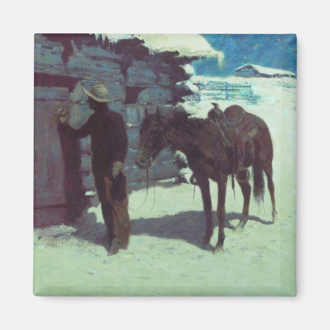 Horse and Cowboy Winter Snow Magnet (Front)