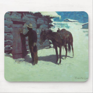 Horse and Cowboy Winter Snow Mouse Pad
