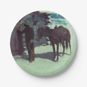Horse and Cowboy Winter Snow Paper Plate