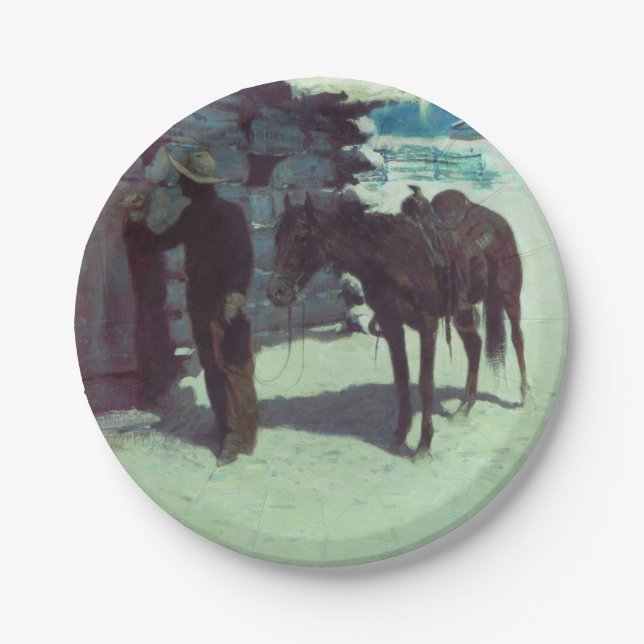 Horse and Cowboy Winter Snow Paper Plate (Front)