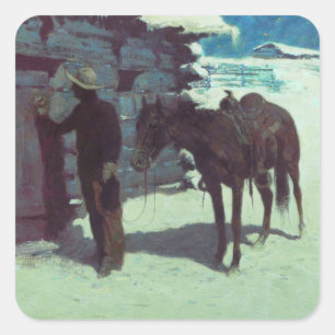 Horse and Cowboy Winter Snow Square Sticker