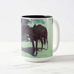 Horse and Cowboy Winter Snow Two-Tone Coffee Mug