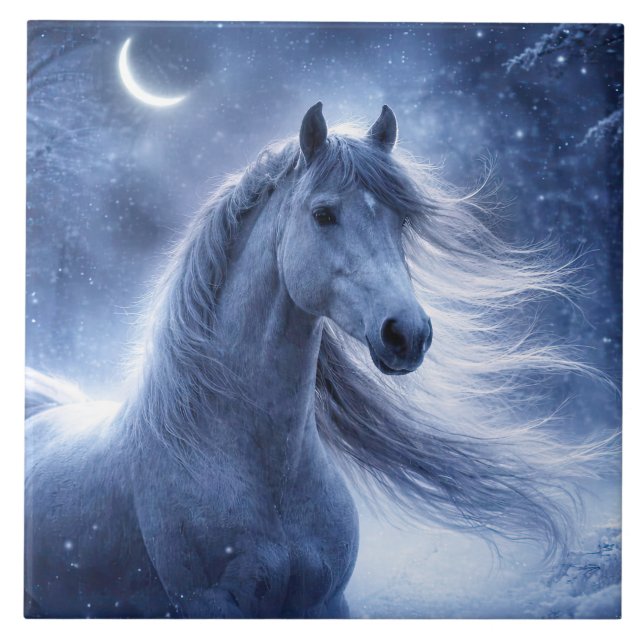 Horse and Crescent Moon Beautiful Art Ceramic Tile (Front)