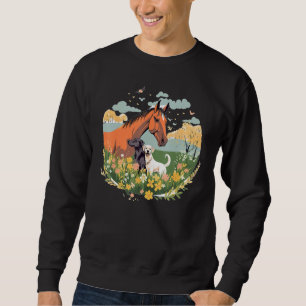 Horse and Dog With USA Flag Horseback Riding Eques Sweatshirt