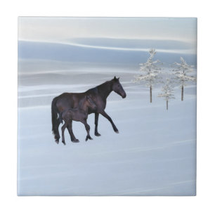 Horse and foal in snow tile