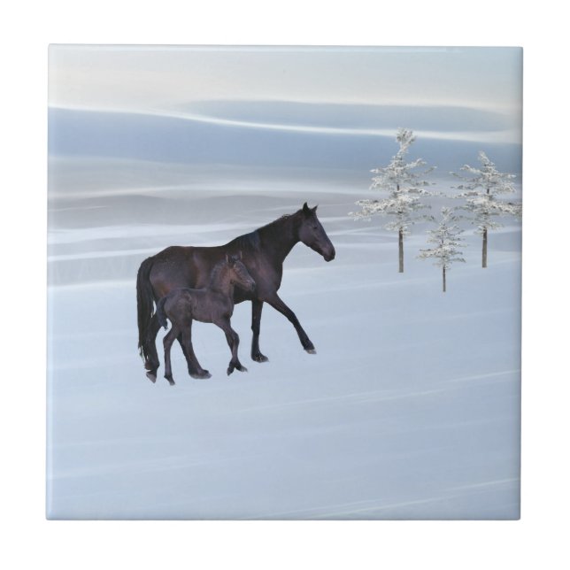 Horse and foal in snow tile (Front)