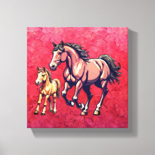 Horse and Foal on Textured Background Canvas Print