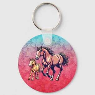 Horse and Foal on Textured Background Key Ring
