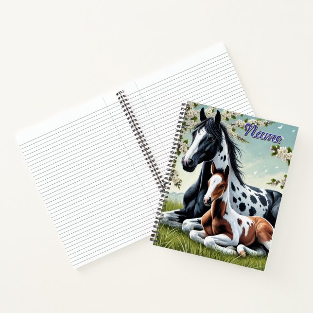Horse and Foal Resting Amid Blossoming Trees Notebook (Inside)