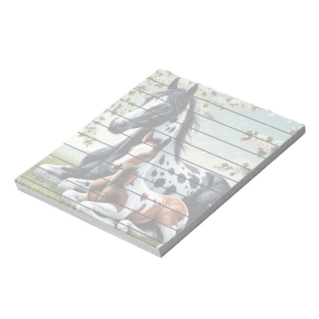 Horse and Foal Resting Amid Blossoming Trees Notepad (Rotated)
