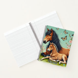 Horse and Foal Resting in a Spring Setting Notebook