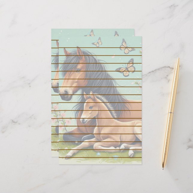 Horse and Foal Resting in a Spring Setting  Stationery (Front/Back In Situ)