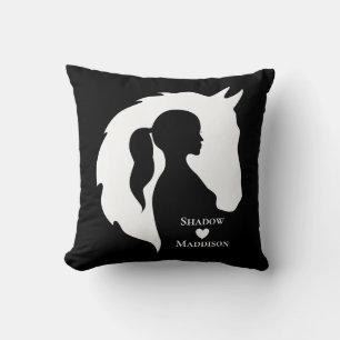 Horse and girl horse lover silhouette heart custom cushion