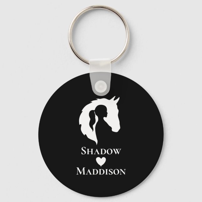 Horse and girl horse lover silhouette heart custom key ring (Front)