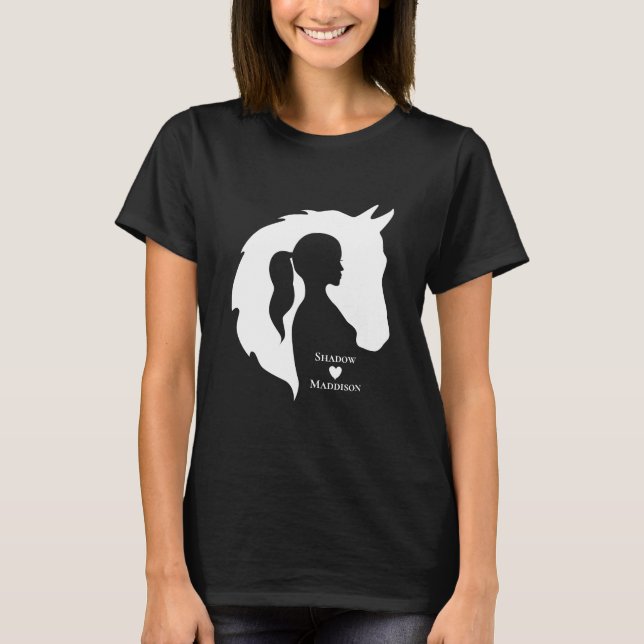 Horse and girl horse lover silhouette heart custom T-Shirt (Front)
