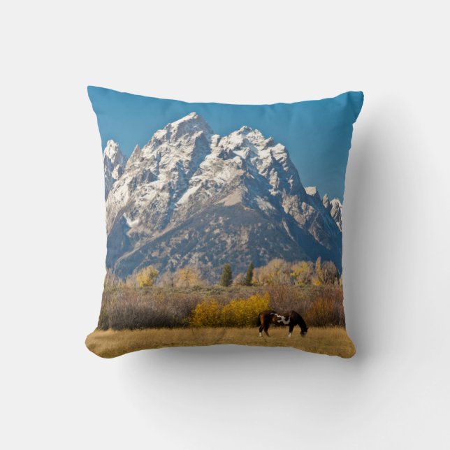 Horse and Grand Tetons, Moose Head Ranch Cushion (Front)