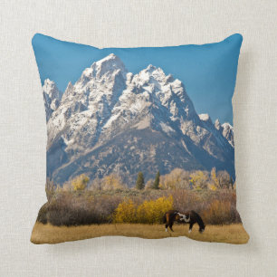 Horse and Grand Tetons, Moose Head Ranch Cushion