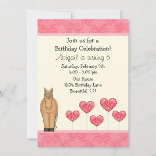 Horse and Hearts Birthday Invitation for Girls