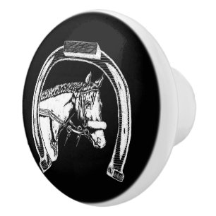 Horse and Horseshoe Scratch Art Ceramic Knob