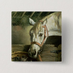 Horse and kittens, 1890 15 cm square badge