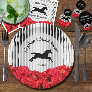 Horse and Red Roses Derby Bridal Shower Paper Plate